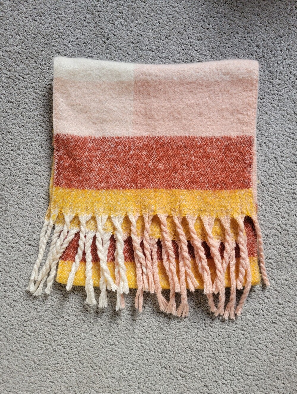 Oversized Colorblock Blanket Scarf Yellow Rust Pink Ivory